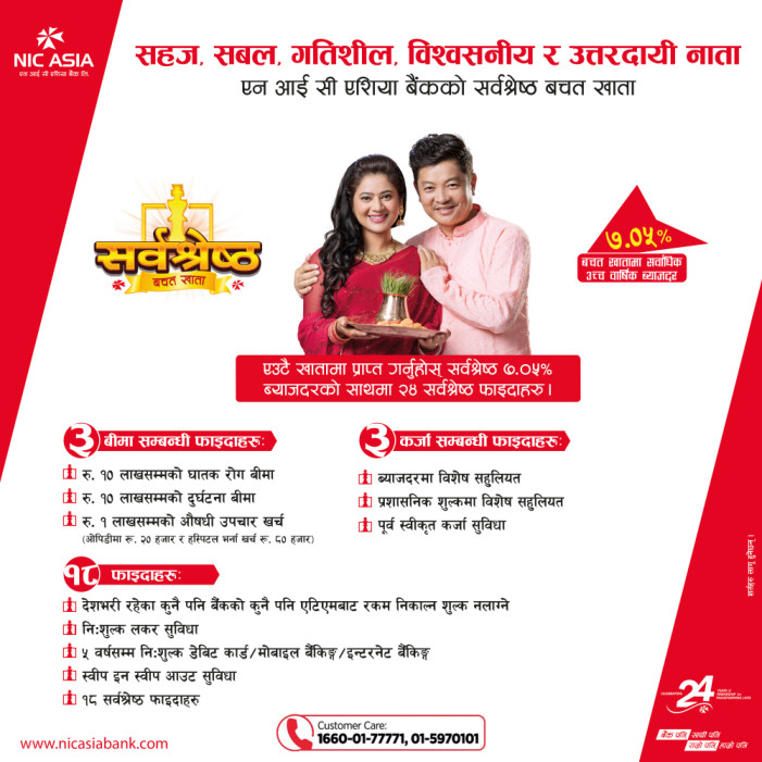 भारतको रिलायन्स जिओ शैलीमा एन आई सी एशिया बैंक, सर्वश्रेष्ठ बचत खातामा सेवाहरू पाँच वर्षसम्म निःशुल्क