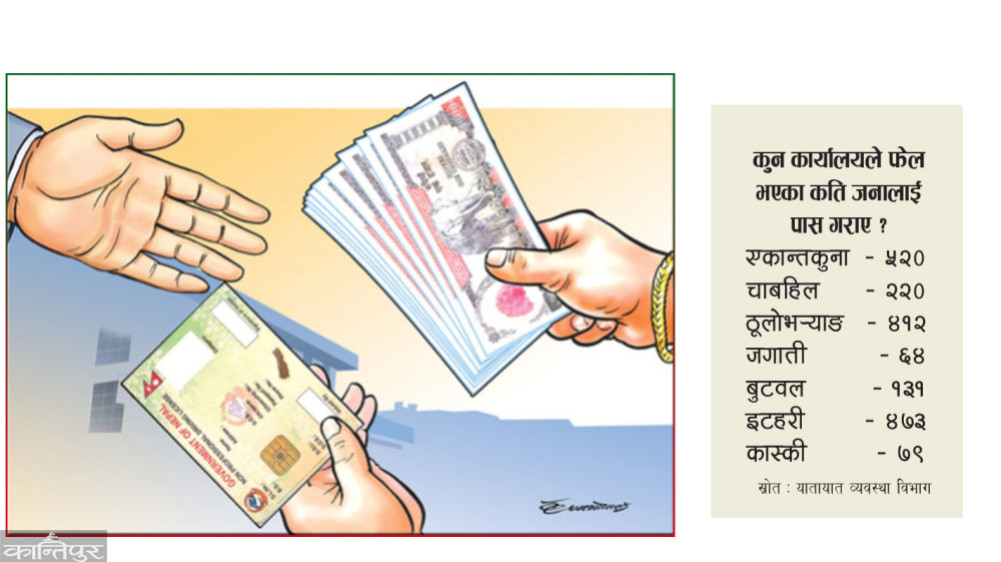 ट्रायल फेल भएका १९ सयलाई किर्ते गरी लाइसेन्स