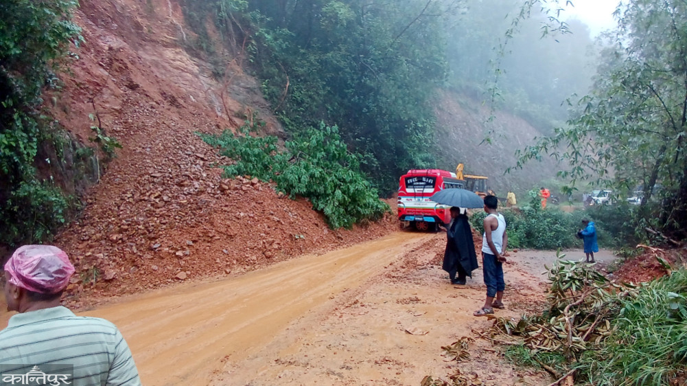 Palpa's Siddharth highway and Tansen-Ridy road blocked by landslides