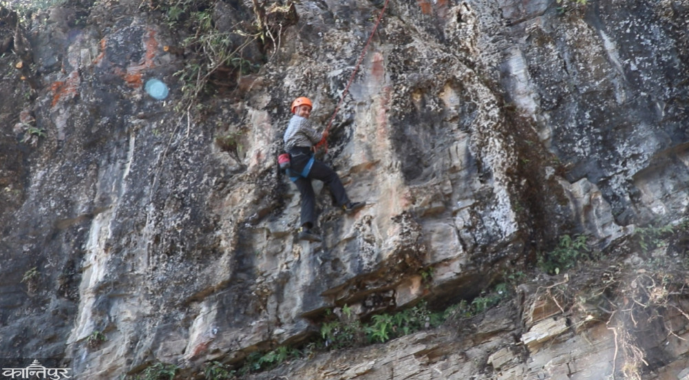 Rock climbing in midday