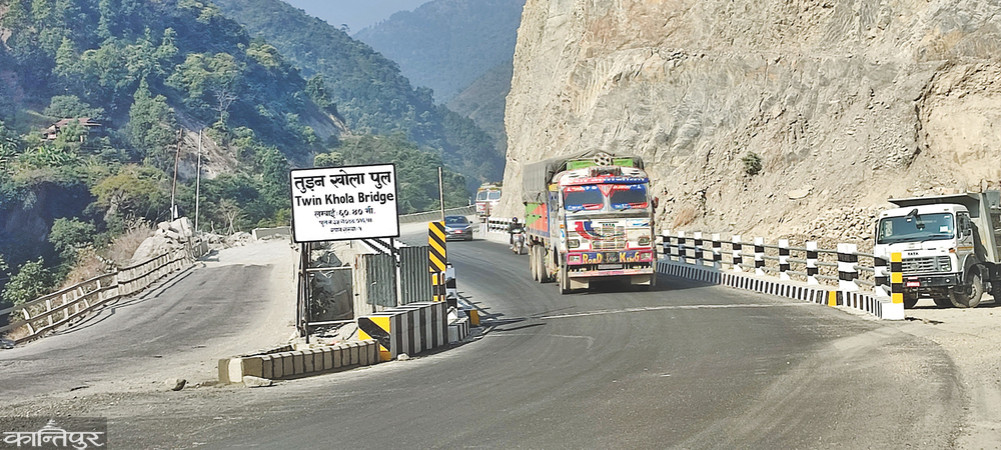 A bridge equal to the road was barely built on the Narayangadh-Mugling road
