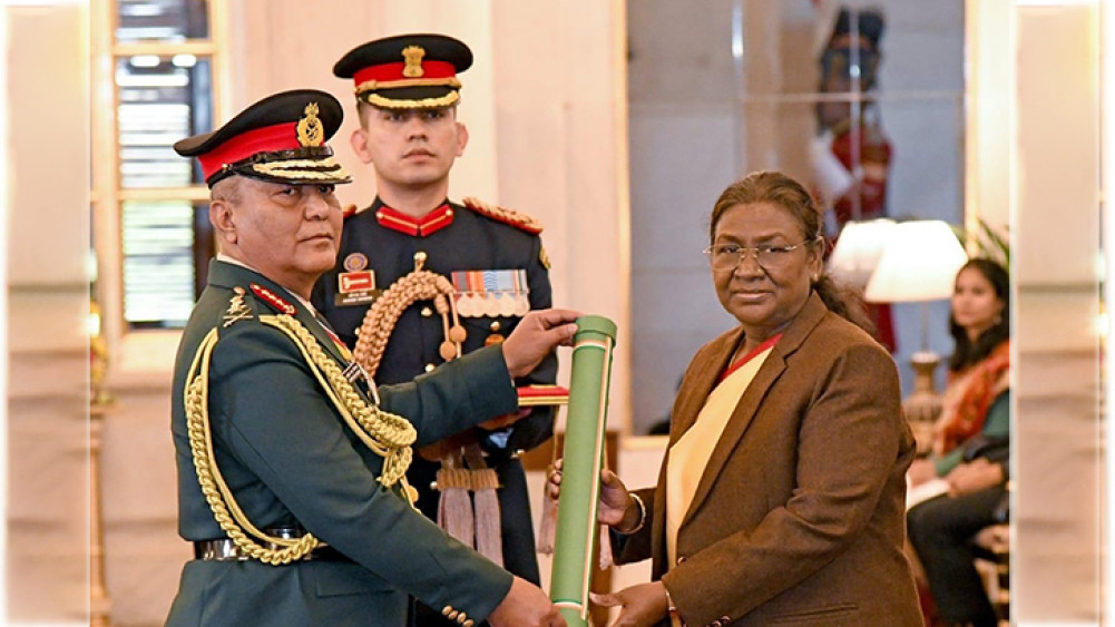 Chief of Staff Sigdel was awarded the Indian Army's Honorary Maharathi Badge