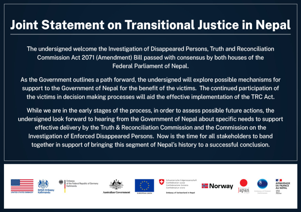 10 countries including the US and EU welcomed the passing of the TRC Bill