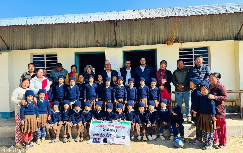 Sahidbhumi Rural Municipality distributing warm clothes to students