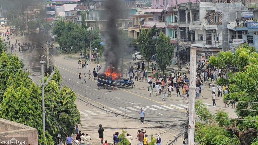 In Chandranigahpur, protesters set fire to a police vehicle, firing to bring the situation under control