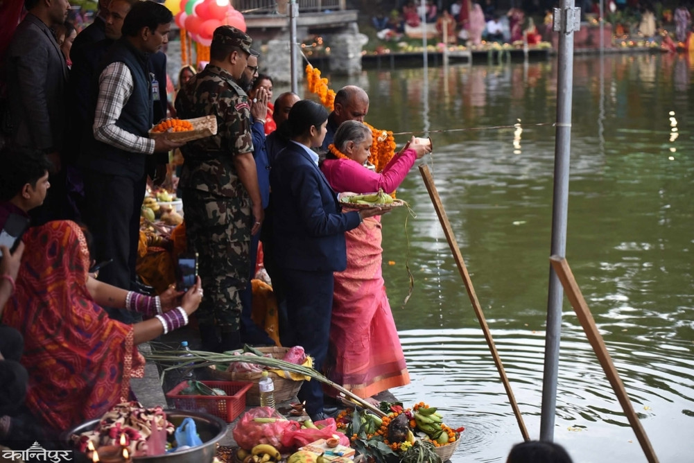 Prime Minister Karki performed Chhath Puja at Kamal Pokhari