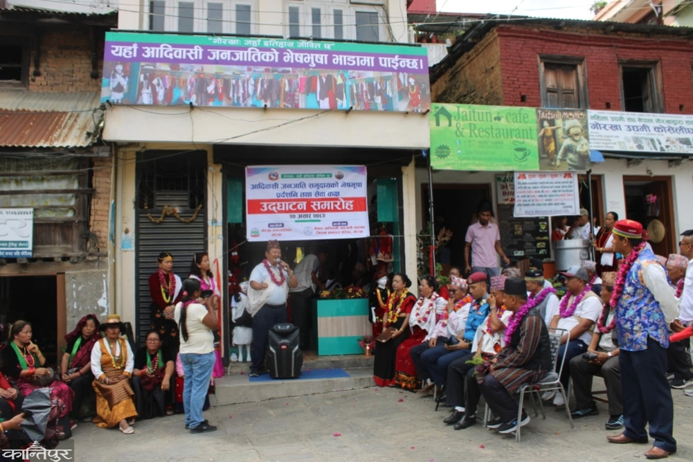 Costume exhibition of tribal community in the large courtyard