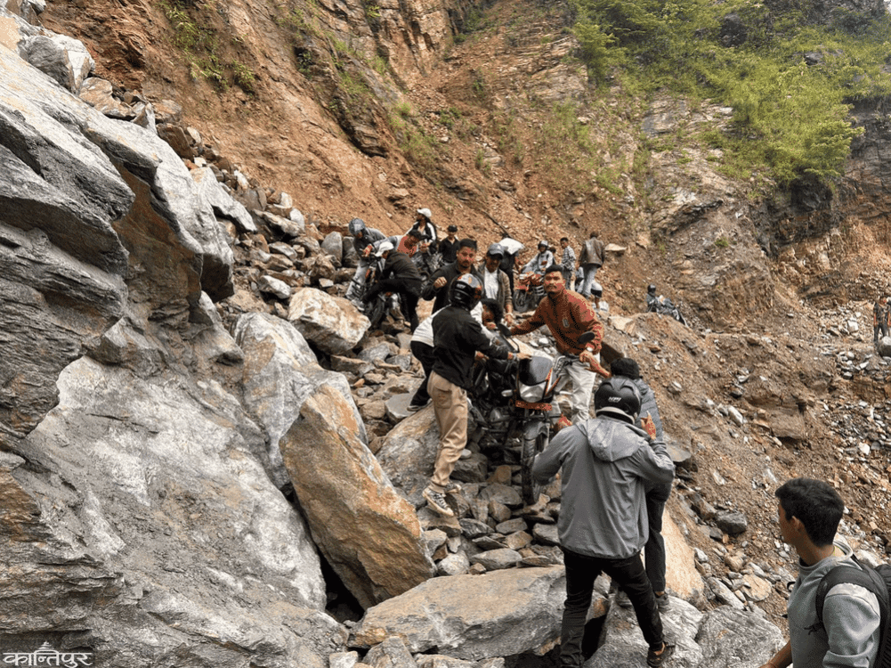 Karnali highway blocked again due to landslides in Gagane river