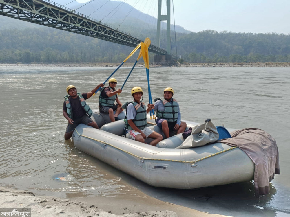 Tourists enjoying rafting in Karnali