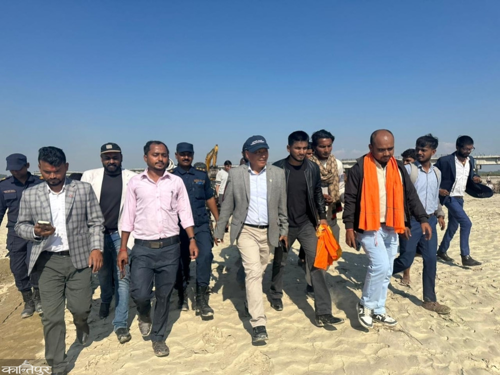 Minister Ghising and Gupta inspect abandoned Kamala Bridge