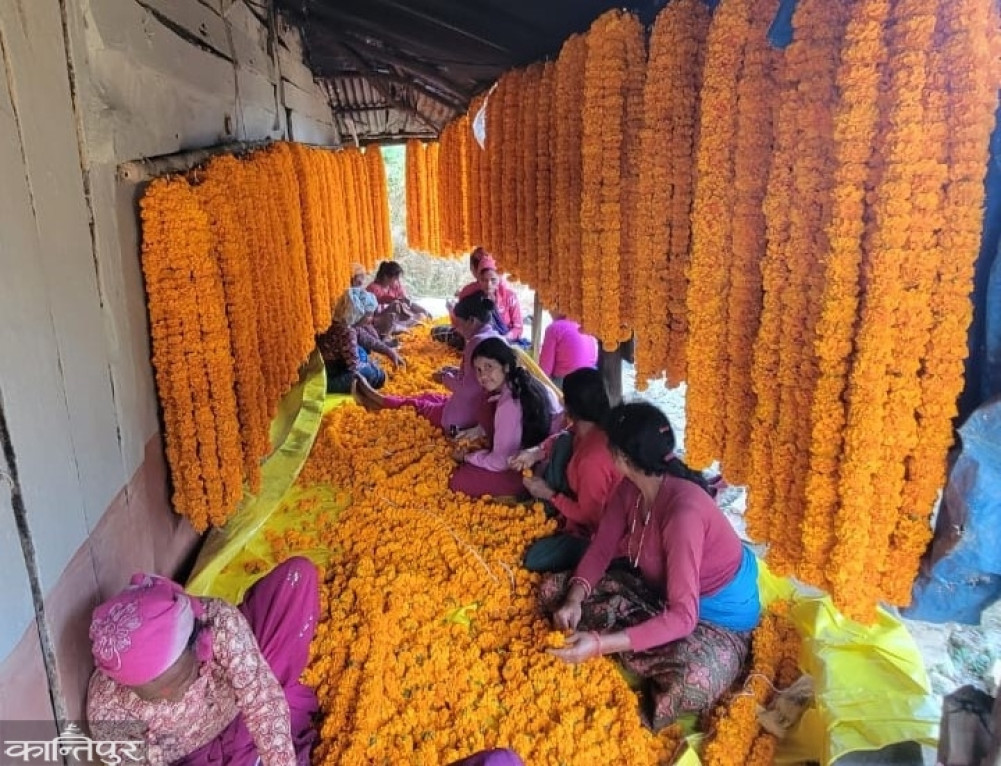 It's hard to sell garlands in the village.