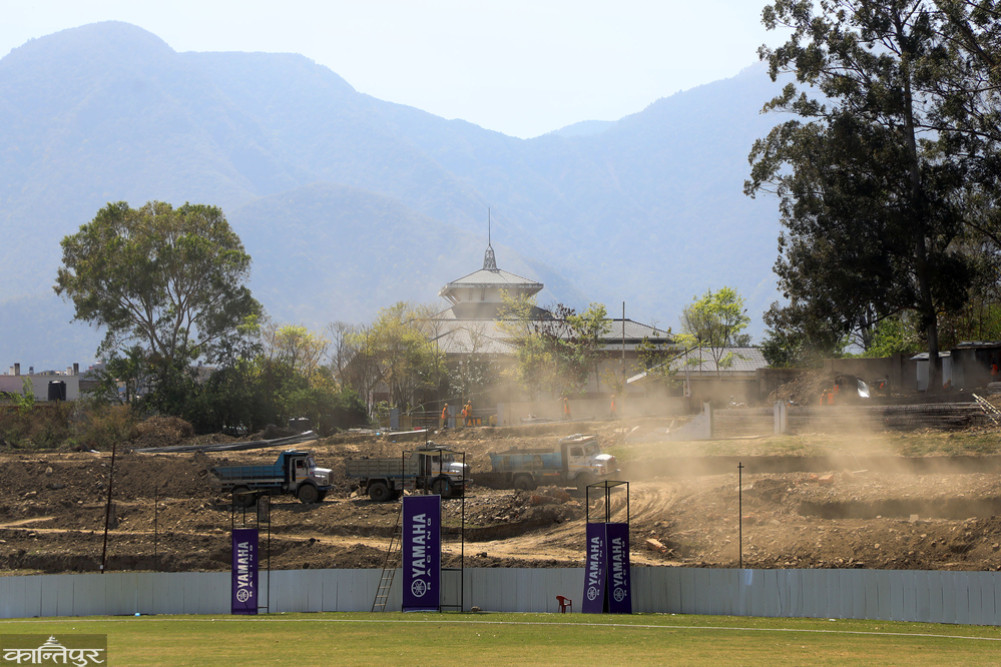 The work of parapit and floodlight under construction at Trivi cricket ground will be completed by next Baisakh