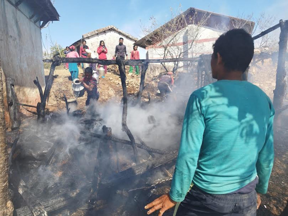 The house and shed were burnt by the fire