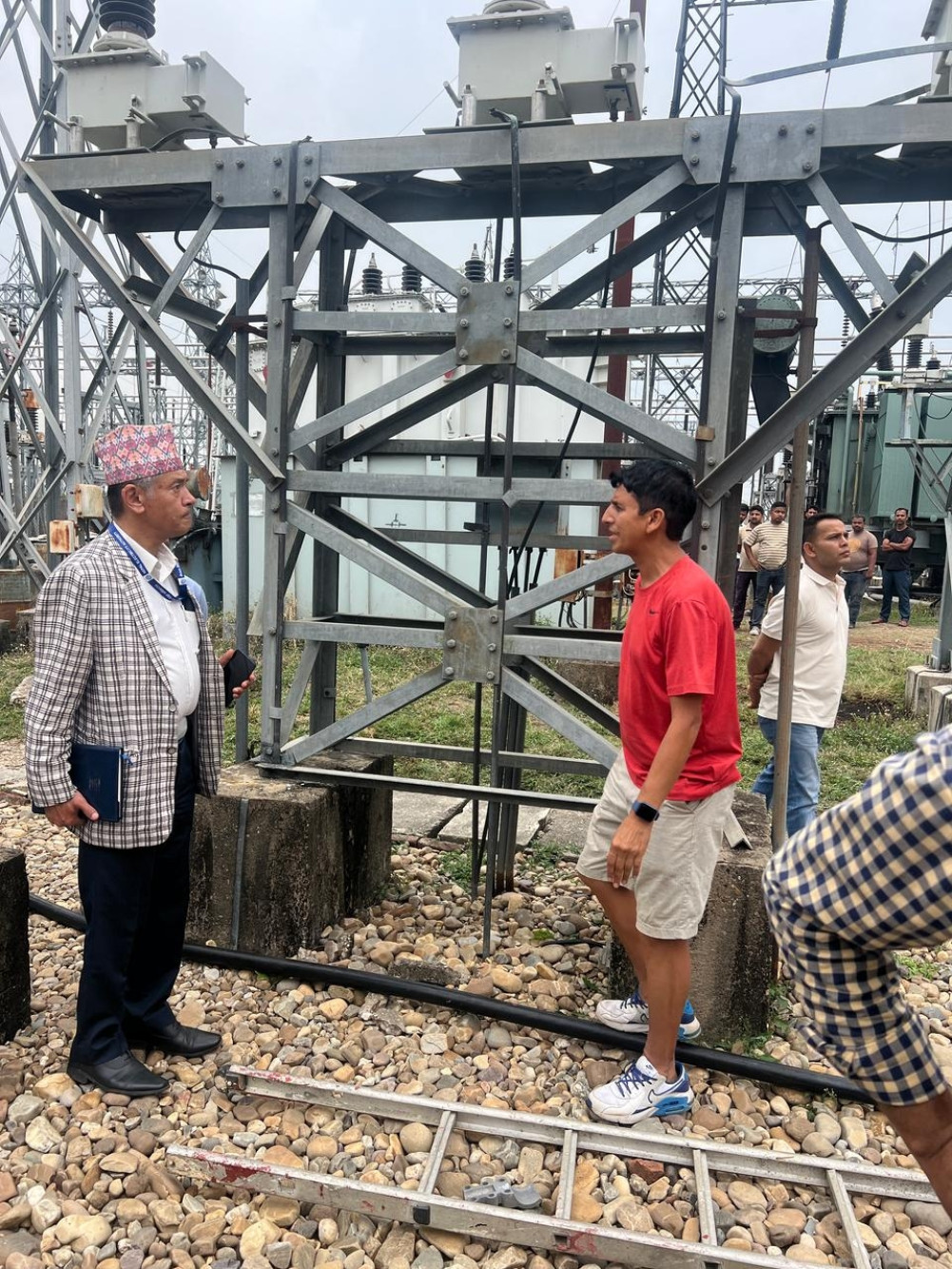 Inspection of Dhalkebar substation where fire occurred by Shakya, executive director of the authority