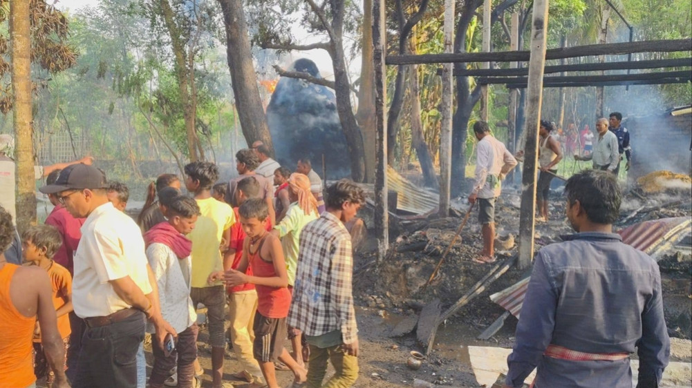 A woman is seriously injured when her body catches fire while burning chaff