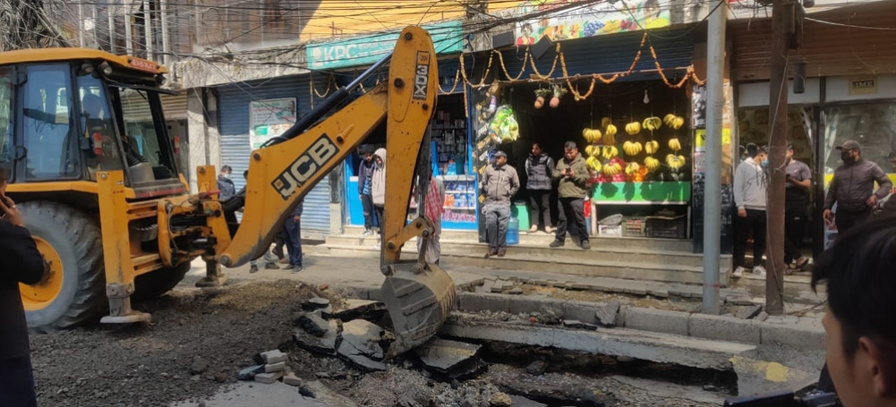 The repair work of broken Melamchi pipe in Thapathali has started