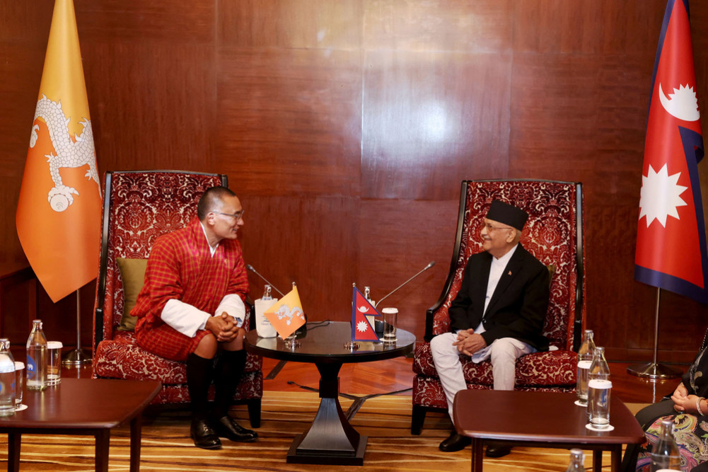 Meeting between Prime Minister Oli and Bhutanese counterpart Tobge