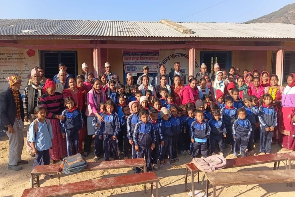 Warm clothes distributed to children to protect them from the cold