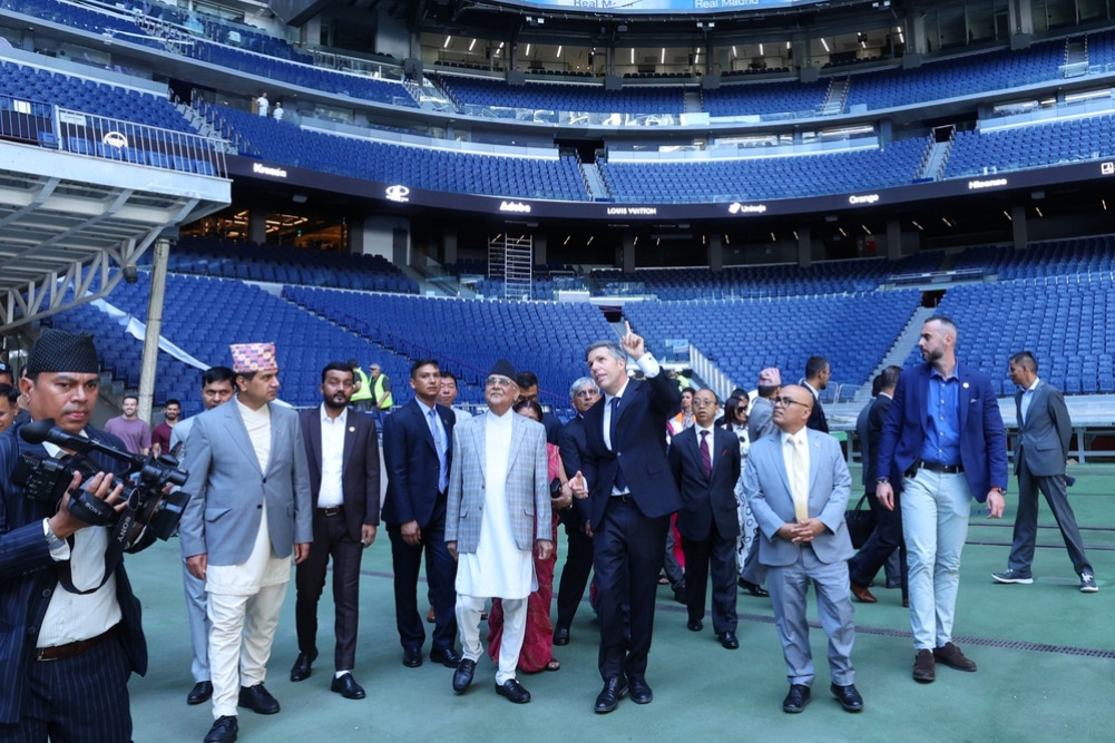 Prime Minister Oli at the stadium of Real Madrid