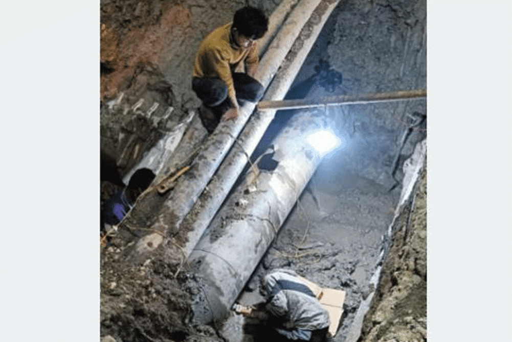 The broken water pipe in Thapathali has been repaired