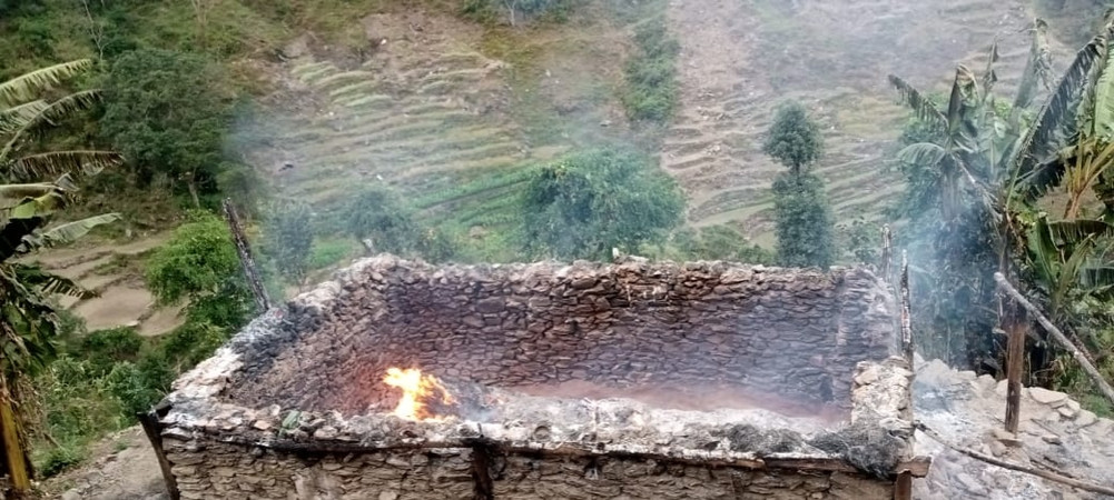 Single elderly woman's house burned down in Chepang