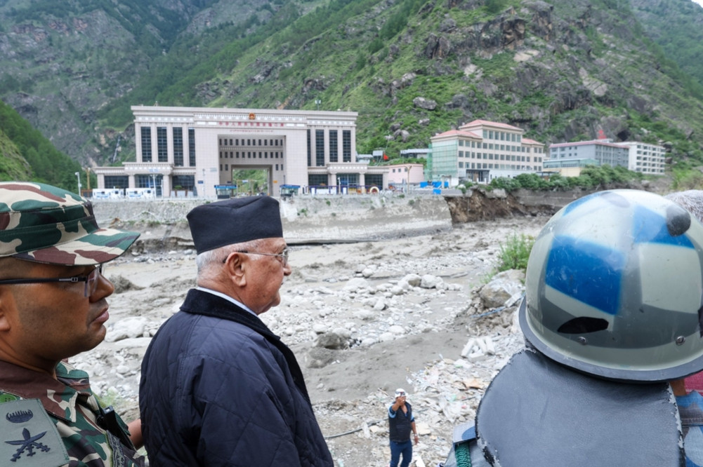Prime Minister Oli inspects the flood affected areas of Rasuwa and Nuwakot