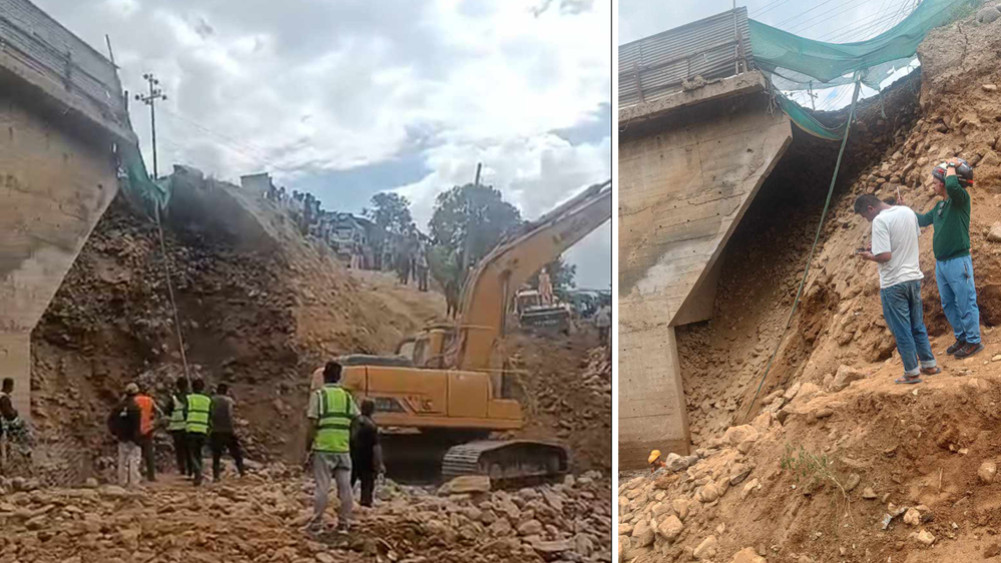 Traffic on the Prithvi Highway came to a standstill after the bridge collapsed near Thakre River in Dhading