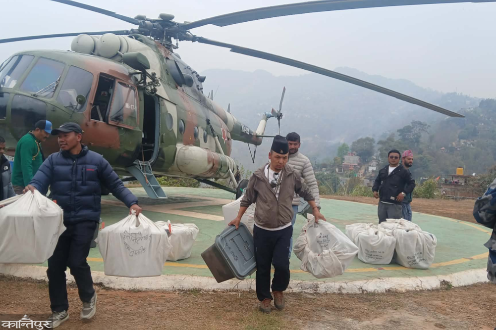 Ballot boxes from the northern region of Gorkha were brought in by helicopter
