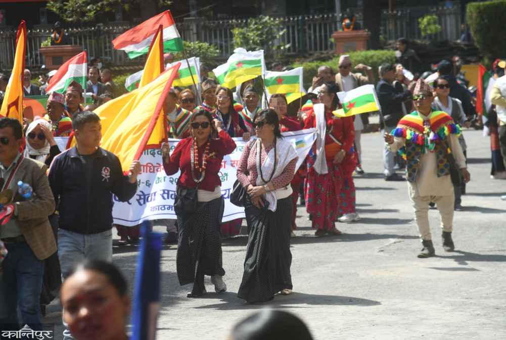Tableau of indigenous peoples before the opening of the general convention