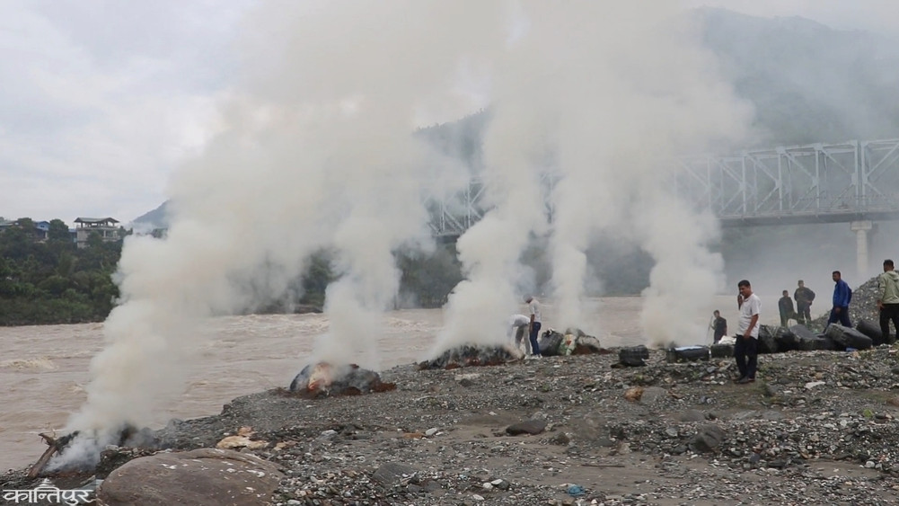 One thousand kilos of seized drugs incinerated at Mulghat in Dhankuta