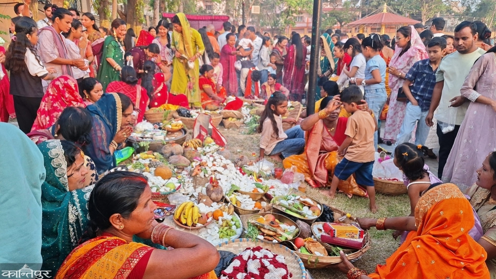 Devotees celebrate Chaite Chhath by offering Arghya to the setting sun