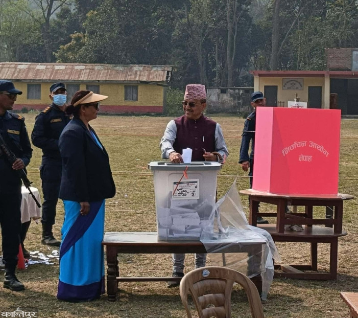 Purna Bahadur Khadka casts his vote