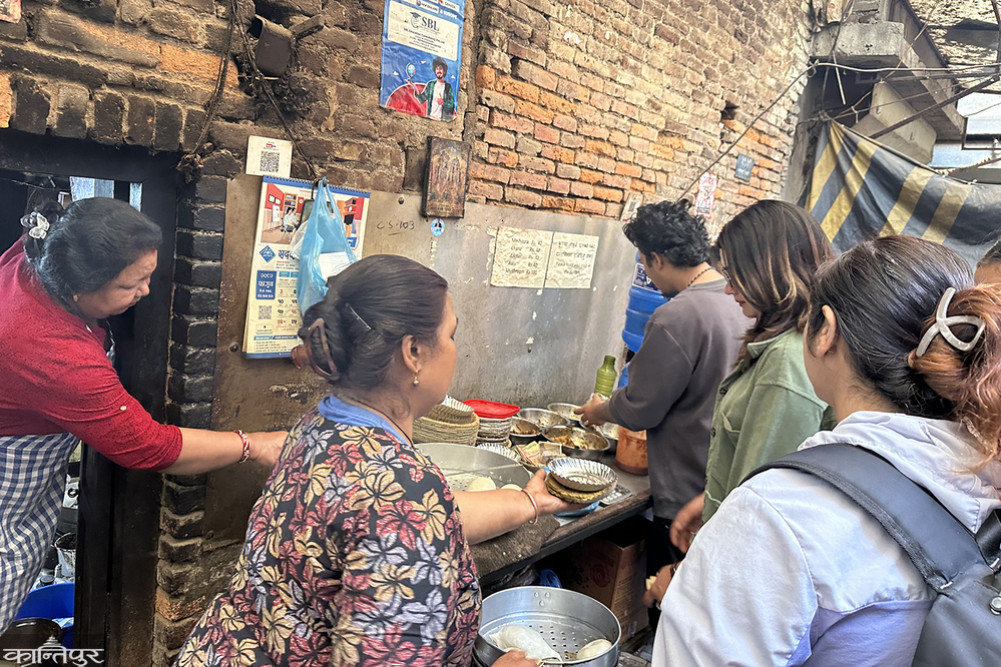 Chandradevi, who has been selling Yomari in Chokhachhen Street for 16 years