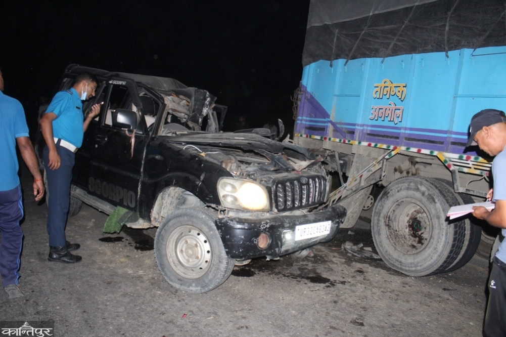 Two killed, three injured as Scorpio crashes into parked truck