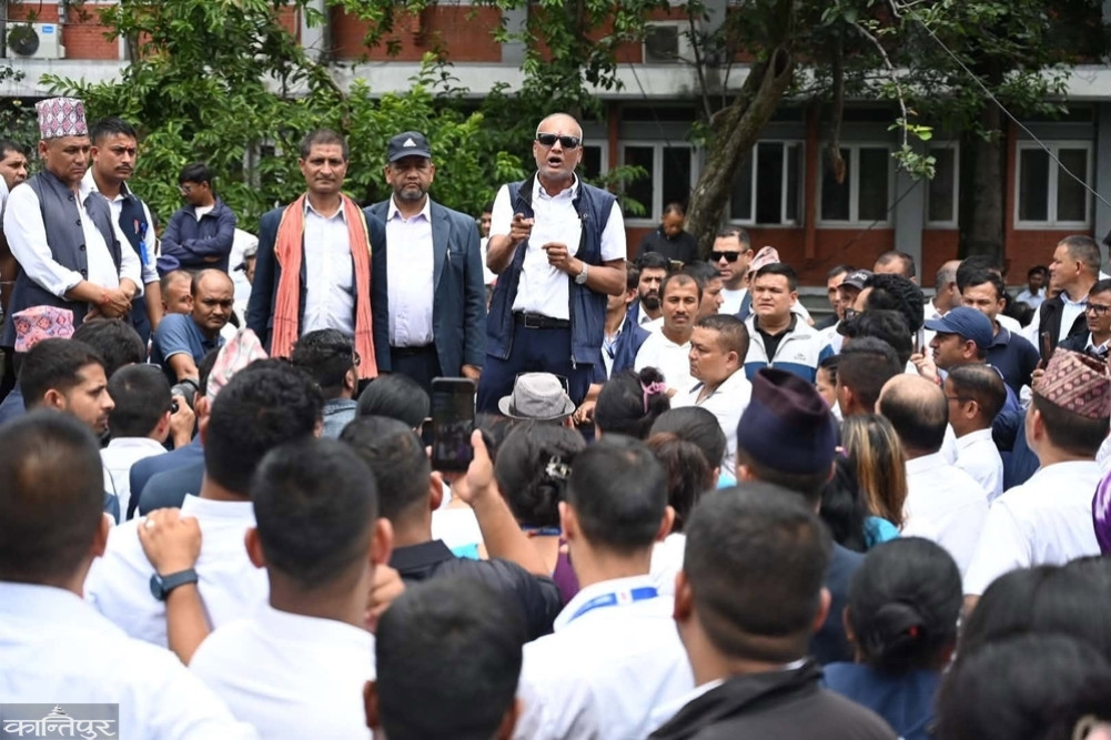 Contract employees protest at Singha Durbar premises