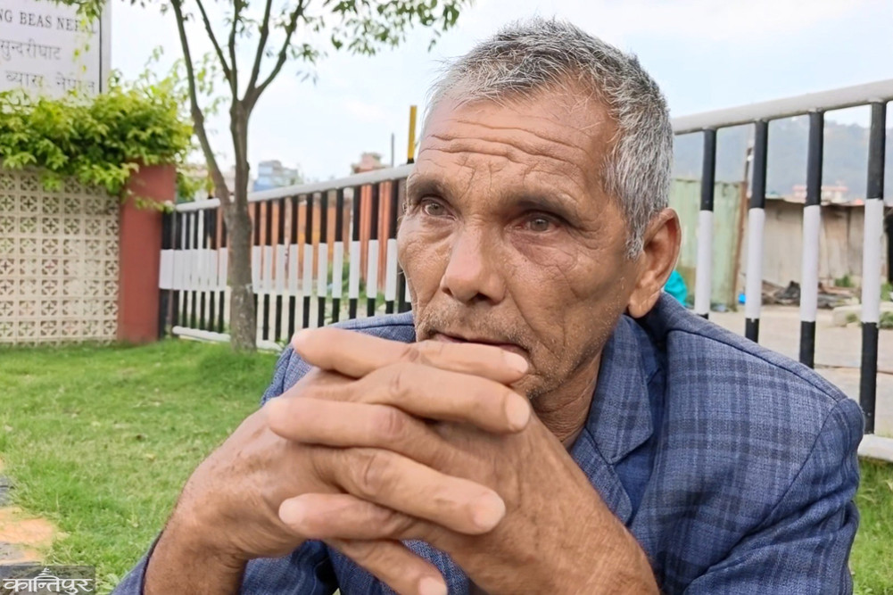 Displaced from Thapathali, Khamba Singh says: I haven't been able to change my clothes or wear shoes.