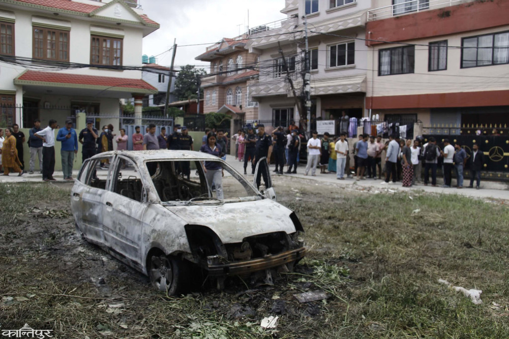 Car catches fire in Kirtipur, police recover body