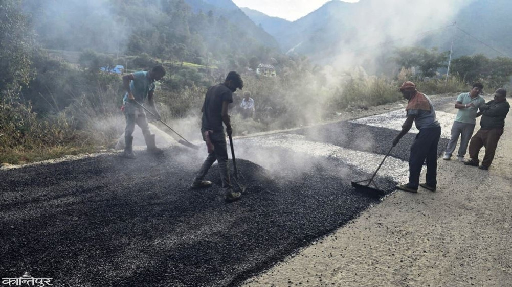Namtar-Kalikatar road being blacktopped
