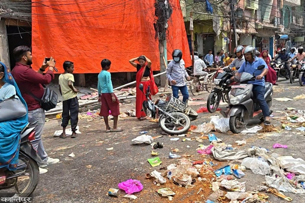 Birgunj sanitation workers protest by piling garbage on the road