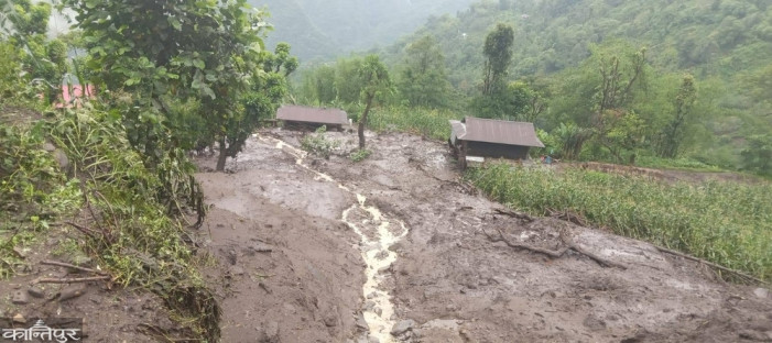 Landslide damages 3 houses and a hydroelectric project in Taplejung