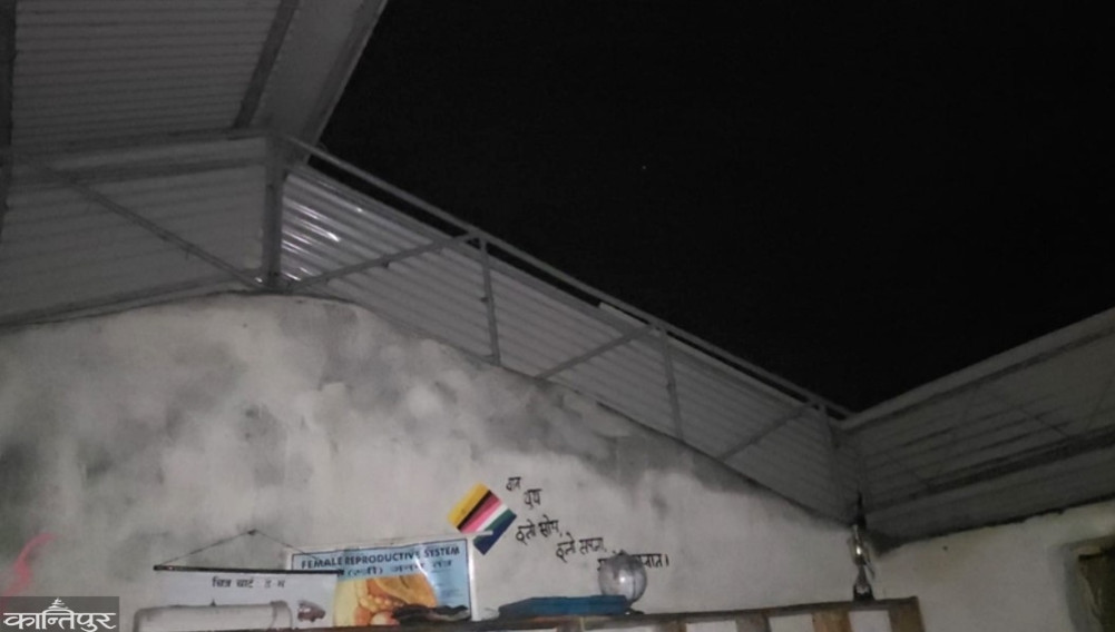Wind and hailstorm cause extensive damage in Chanukanda, Doti, roofs of school buildings blown off