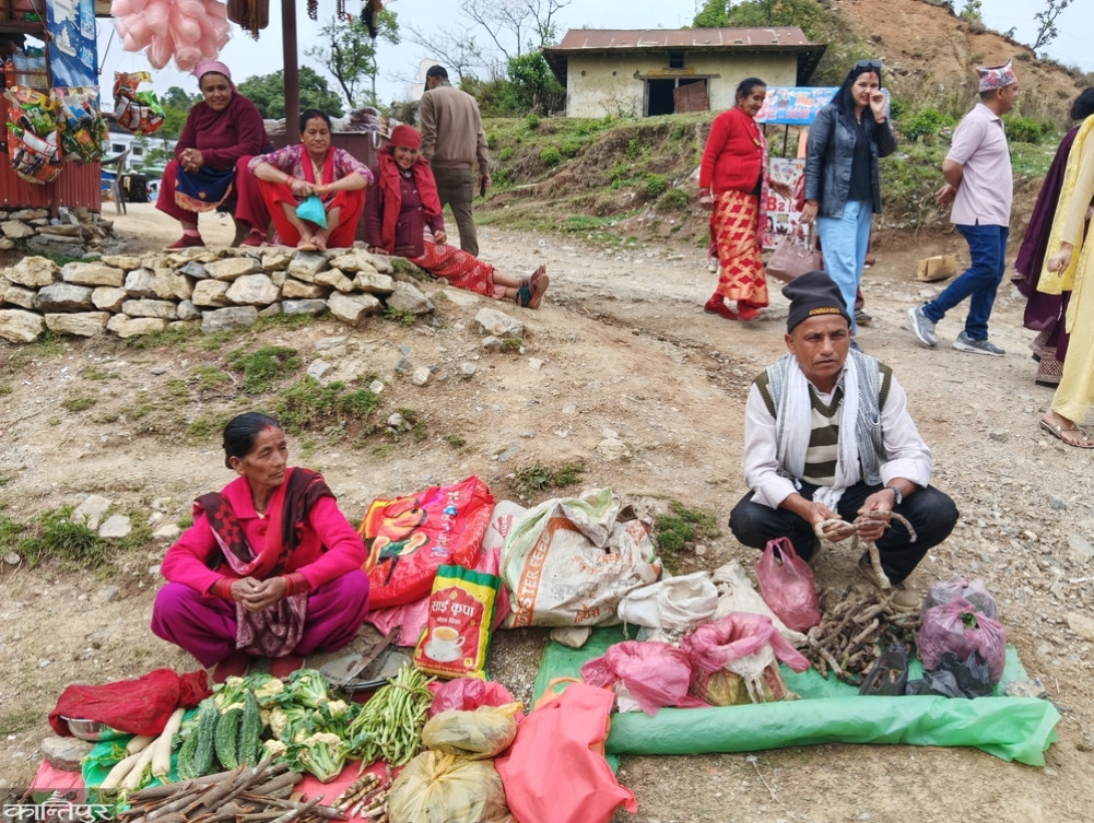 Locals selling household herbs and vegetables to tourists in Arghakhanchi