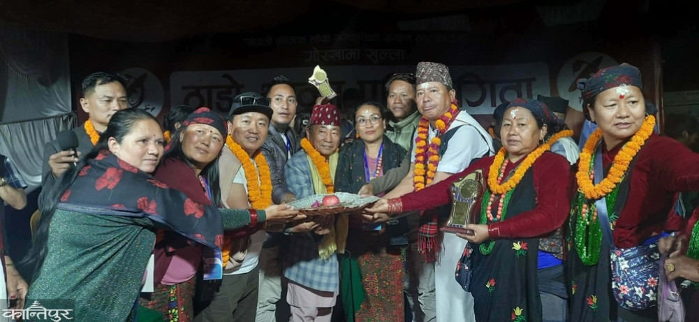 Mansingh Dura's group from Lamjung wins first place in the vertical bhaka
