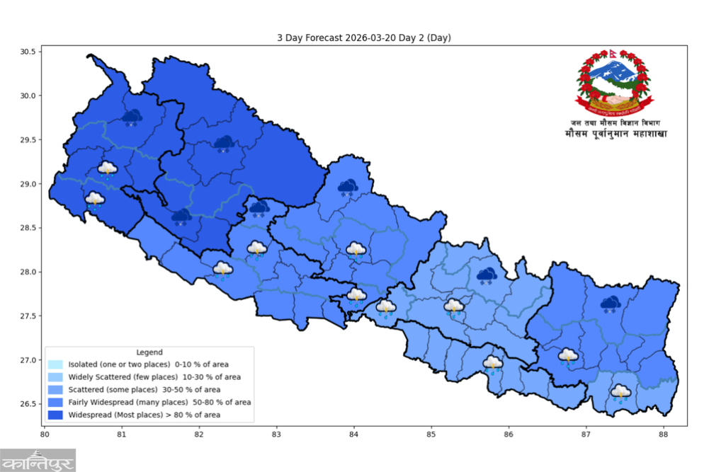Due to the influence of a western low pressure system, there is a possibility of cloudy weather, rain and snowfall in various parts of the country.