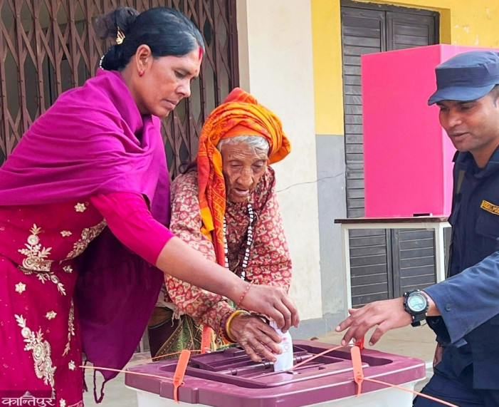 106-year-old Man Kumari casts her vote in Ramechhap