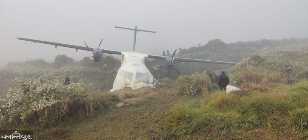 A 50-ton crane was brought from Biratnagar to remove Buddha's ATR plane that had sunk into a ravine in Bhadrapur.
