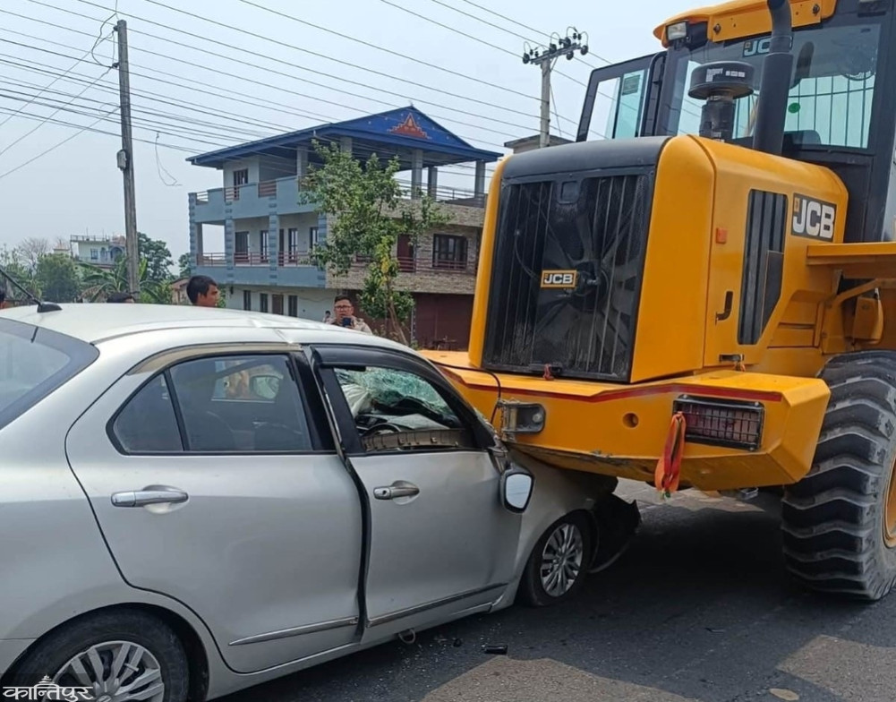 Five injured after car crashes into JCB