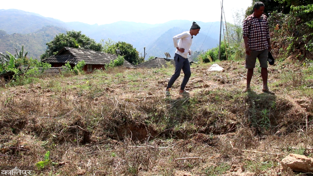 Tilkechaur residents displaced after land cracks, government relief still pending
