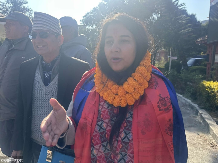 Nepali Communist Party candidate for Kathmandu 1 Menuka Bhandari (Krutu) has filed her nomination.