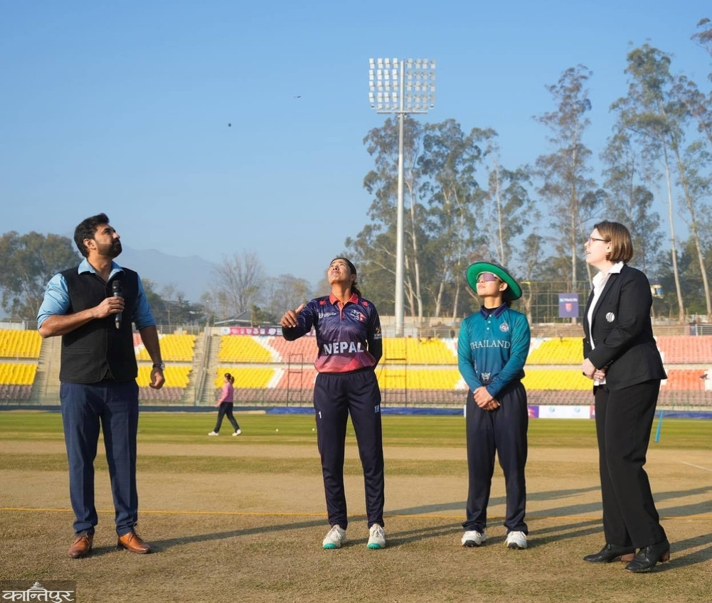 Nepal's batting against Thailand, one wicket falls